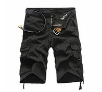 Mens Camo Multi Shorts Relaxed Cargo Pockets Work Short-pant Outdoor Casual Slim Fit Cotton Camouflage Short Pant, Black 1, 32