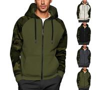 Men's Camo Panel Zip-Up Hoodie Jacket - Thickened Fleece Lined Sports Coat, Reversible Thermal Winter Sweatshirt, Windproof Hiking, Work Outdoor Outerwear