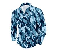 Men's Camo Shirts Long Sleeve - Polo Shirts for Men Adult Long Sleeve Breathable Casual Work Golf Top 3D Flower Printed Camouflage Lapel Button Down T Shirt Men's Patchwork Long Sleeve Polo Shirt