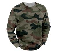 Mens Camo Sweatshirt Crewneck Sweatshirt Men Camouflage Woodland Pattern Sweater Long Raglan Sleeve Pullover Round Neck Army Pullover Workout Outdoor Jumpers Sweatshirt Without Hood Men