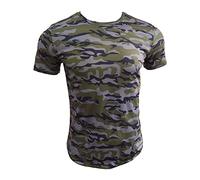 Mens Camo T-Shirt Short Sleeve Camouflage Regular Fitness Military Top Athletic Round Neck Workout Gym Shirt, Light Green, Large