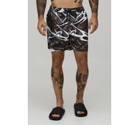 Men's Camo Tribal Print Short Length Swim Short | Khaki | Size Medium | BOOHOOMAN