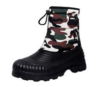 Men's Camo Winter Snow Boots-Waterproof Rubber Shell, Lightweight Warm-Lined Ankle Duck Boots with Anti-Slip Rugged Sole & Drawstring Snow Cuff for Outdoor/Hiking Black-Brown 9.5UK