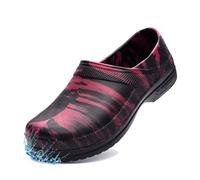 Men's Camouflage Breathable Wide Oil Water Resistant Non Slip Durable Chef Shoes, Comfortable Professional Food Service Working Nursing Shoe, for Restaurant, Hospital, Kitchen, Office(Red,7 UK)