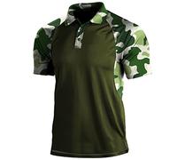 Mens Camouflage Outdoor Polo Shirt Short Sleeves Military Tactical Golf T-Shirts Athletic Moisture Wicking Casual Tees(Green,3XL)