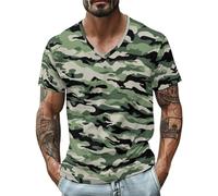 Men's Camouflage T Shirt Camo Short Sleeve Shirts Regular Fit V Neck T-Shirt Casual Summer Tshirt Lightweight Hawaiian Shirt Holiday Beach Tee Outdoor Combat Blouse Comfy Work Top Gym Leisure Tops