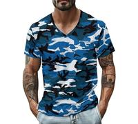 Men's Camouflage T Shirt Camo Short Sleeve Shirts Regular Fit V Neck T-Shirt Casual Summer Tshirt Lightweight Hawaiian Shirt Holiday Beach Tee Outdoor Combat Blouse Comfy Work Top Gym Leisure Tops