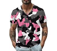 Men's Camouflage T Shirt Camo Short Sleeve Shirts Regular Fit V Neck T-Shirt Casual Summer Tshirt Lightweight Hawaiian Shirt Holiday Beach Tee Outdoor Combat Blouse Comfy Work Top Gym Leisure Tops
