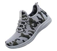 Men's Camouflage Trainers, Sports Shoes, Mesh Trainers with Laces, Breathable Training Shoes, Lightweight Lace-Up Shoes, Classic Sporty Summer Shoes, gray, 9.5 UK