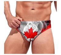 Men's Canada Flag Swim Briefs Maple Leaf Print Drawstring Triangle Bathing Suit Patriotic Swimming Trunks Grey
