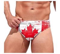 Men's Canada Flag Swim Briefs Maple Leaf Print Drawstring Triangle Bathing Suit Patriotic Swimming Trunks White