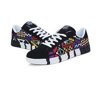 Mens Canvas Baseball Shoes Slip-On Walking Shoes Casual Lace-Up Fashion Shoes Outdoor Casual Sneakers with Printed Zero Drop Minimalist Shoes Lightweight Flat Shoes for Jogging Black