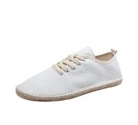 Men's Canvas Espadrilles Lace up Summer Shoes, Lightweight Casual Walking Trainers for Men, Woven Breathable Upper, Soft Flat Sole, Natural Jute Trim Design, Flexible & Airy Fit