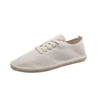 Men's Canvas Espadrilles Lace up Summer Shoes, Lightweight Casual Walking Trainers for Men, Woven Breathable Upper, Soft Flat Sole, Natural Jute Trim Design, Flexible & Airy Fit