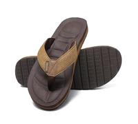 Mens Canvas Flip Flops with Arch Support - Comfort Foam Thong Beach Sandals - Waterproof Casual Flat Slides House Slippers, Tan, 7 UK