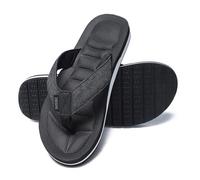 Mens Canvas Flip Flops with Arch Support - Comfort Foam Thong Beach Sandals - Waterproof Casual Flat Slides House Slippers, Black, 6 UK