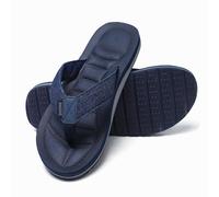 Mens Canvas Flip Flops with Arch Support - Comfort Foam Thong Beach Sandals - Waterproof Casual Flat Slides House Slippers, Navy, 7 UK