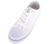 Mens Canvas Lace Up Sporty Outdoor Trainers Sneakers Plimsolls with Rubber Toe Cap - White - UK 10