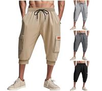 Men's Capri Sweatpants UK Deals Mens Cropped Trousers Cargo Capris 3/4 Length Loose Fit Combat Pants Joggers Lightweight Bottoms with Pockets Elasticated High Waist Activewear Three Quarter Clothes