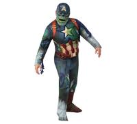 Mens Captain America Costume Zombie Deluxe Marvel Halloween Fancy Dress Outfit