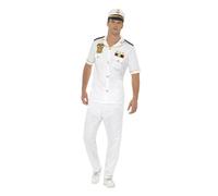 Mens Captains Suit & Hat Marine Navy Army Military Fancy Dress Party Costume