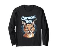 Mens Caracal Boy Cartoon Exotic Wild Cat Themed Retro Design Long Sleeve T-Shirt
