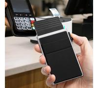 Mens Card Wallet Business Card Holder Pocket Case Pop Up Aluminum Case, Silvery, Slim Smart Wallet | Slim Smart Wallet with Layered Slots for Cards Cash Slot Gifts for Men