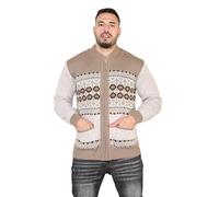 Mens Cardigan Argyle Diamond Pattern Knitted Jumper - Classic Vintage Grandad Style Zip Up or Button Up Sweater Warm Winter Knitwear V Neck Long Sleeve Cardigan with Pockets Beige Zip Up M