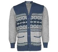 Mens Cardigan Argyle Diamond Pattern Knitted Jumper - Classic Vintage Grandad Style Zip Up or Button Up Sweater Warm Winter Knitwear V Neck Long Sleeve Cardigan with Pockets Blue Botton Up M