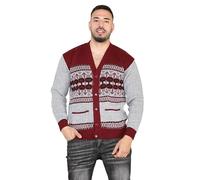 Mens Cardigan Argyle Diamond Pattern Knitted Jumper - Classic Vintage Grandad Style Zip Up or Button Up Sweater Warm Winter Knitwear V Neck Long Sleeve Cardigan with Pockets Red Botton Up XXL