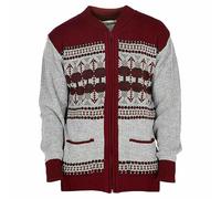 Mens Cardigan Argyle Diamond Pattern Knitted Jumper - Classic Vintage Grandad Style Zip Up or Button Up Sweater Warm Winter Knitwear V Neck Long Sleeve Cardigan with Pockets Red Zip Up M