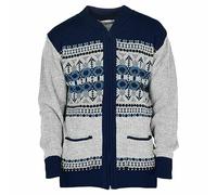 Mens Cardigan Argyle Diamond Pattern Knitted Jumper - Classic Vintage Grandad Style Zip Up or Button Up Sweater Warm Winter Knitwear V Neck Long Sleeve Cardigan with Pockets Navy Zip Up XL