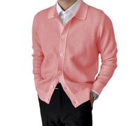 Men's Cardigan Fashion Comfortable Men Warm Knit Sweater Casual Soft Men Breathable Knitted Jacket Youth Trend Men Classic Sweater Jacket N-Pink XL