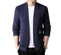 Mens Cardigan Mens Autumn Solid Color Knitted Jacket Mens Casual Multiple Pockets Jumper Jacket Mens Cardigan All-Match C-Dark Purple 3XL