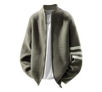 Men's Cardigan Overseize Stick Cardigan with Zips, Loose Fit Leisure Jacket, Fine Knit, Long Sleeve Jacket, Winter, Autumn, Casual Jacket, Comfortable, Versatile Costume Jacket, O Green, L
