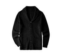 Men's Cardigan Shawl Collar Wired Solid Color Button Autumn and Winter Men's Clothing_Black_Small