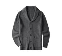 Men's Cardigan Shawl Collar Wired Solid Color Button Autumn and Winter Men's Clothing_Dark Grey_XXXX-Large