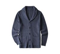 Men's Cardigan Shawl Collar Wired Solid Color Button Autumn and Winter Men's Clothing_Navy_Medium