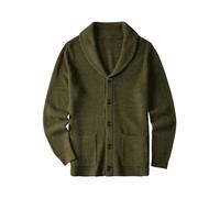 Men's Cardigan Shawl Collar Wired Solid Color Button Autumn and Winter Men's Clothing_Olive_XXX-Large