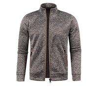 Mens Cardigan Thin and Lightweight Fleece Jacket for Indoor Full Front Zip Sweater Warm Up Jumper Soft Jackets Coffee L