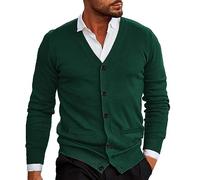 Men's Cardigan Thin Lightweight with V-Neck - Thin Cardigan Button Down Cardigan Fine Knit Knitted Top Soft Comfortable Leisure Jacket Transition Jacket Long Sleeve Cotton Traditional Jackets, Green