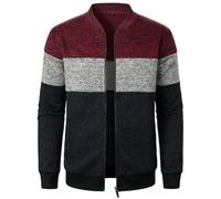 Men's Cardigans Mens V Neck Jumper Men Fleece Plain Knit Cardigan Full Zip Up Sweater Stand-Up Collar with 2 Side Pockets Chunky Hoodie Watermelon Red M