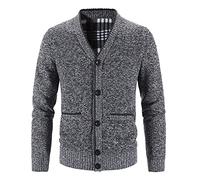 Men's Cardigans with Buttons Classic Mens Cardigans for Men UK with Pockets Gentleman v Neck Mens Jumper Grey Black Knitted Sweatshirts Jumpers Thick Sweater Warm Jumper Fleece Lined Winter Coat