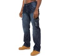 Mens Cargo Combat Denim Jeans KZ103 Work Trousers Pants All Waist Sizes DSW 32 S Dark Blue