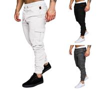 Mens Cargo Combat Jeans Elasticated Waist Cuffed Trousers Joggers Track Pants Mens Slim Fit Casual Stretch Work Trousers Drawstring Athletic Outdoor Pants With Multi Pockets Legging Pants