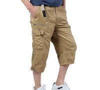 Men's Cargo Combat Shorts 3/4 Length with Multi Pockets Elasticated Waist Small to 5XL 3/4 Long Summer Shorts Three Quarter Cargo Pockets Soft Lightweight Pants Elasticated Waist Below The Knee Short