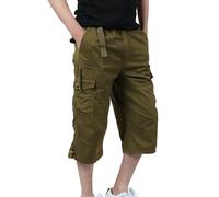 Men's Cargo Combat Shorts 3/4 Length with Multi Pockets Elasticated Waist Small to 5XL 3/4 Long Summer Shorts Three Quarter Cargo Pockets Soft Lightweight Pants Elasticated Waist Below The Knee Short