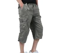 Men's Cargo Combat Shorts 3/4 Length with Multi Pockets Elasticated Waist Small to 5XL 3/4 Long Summer Shorts Three Quarter Cargo Pockets Soft Lightweight Pants Elasticated Waist Below The Knee Short