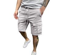 Mens Cargo Combat Shorts Casual Cotton Elasticated Waist Regular Fit Plain Cargo Short Workwear Breathable Half Pants Suitable for Outdoor Markets and Urban Strolling (Grey, M)