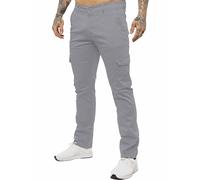 Mens Cargo Combat Slim Fit Trousers | Enzo Designer Menswear - Light Grey / 32W / Regular (32")